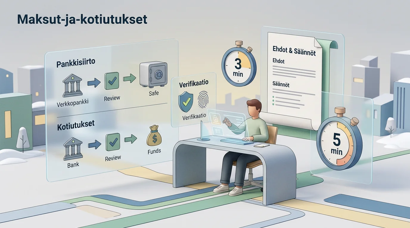 Maksujen, kotiutusten, ehtojen ja tunnistautumisen tarkistus ennen rahansiirtoa